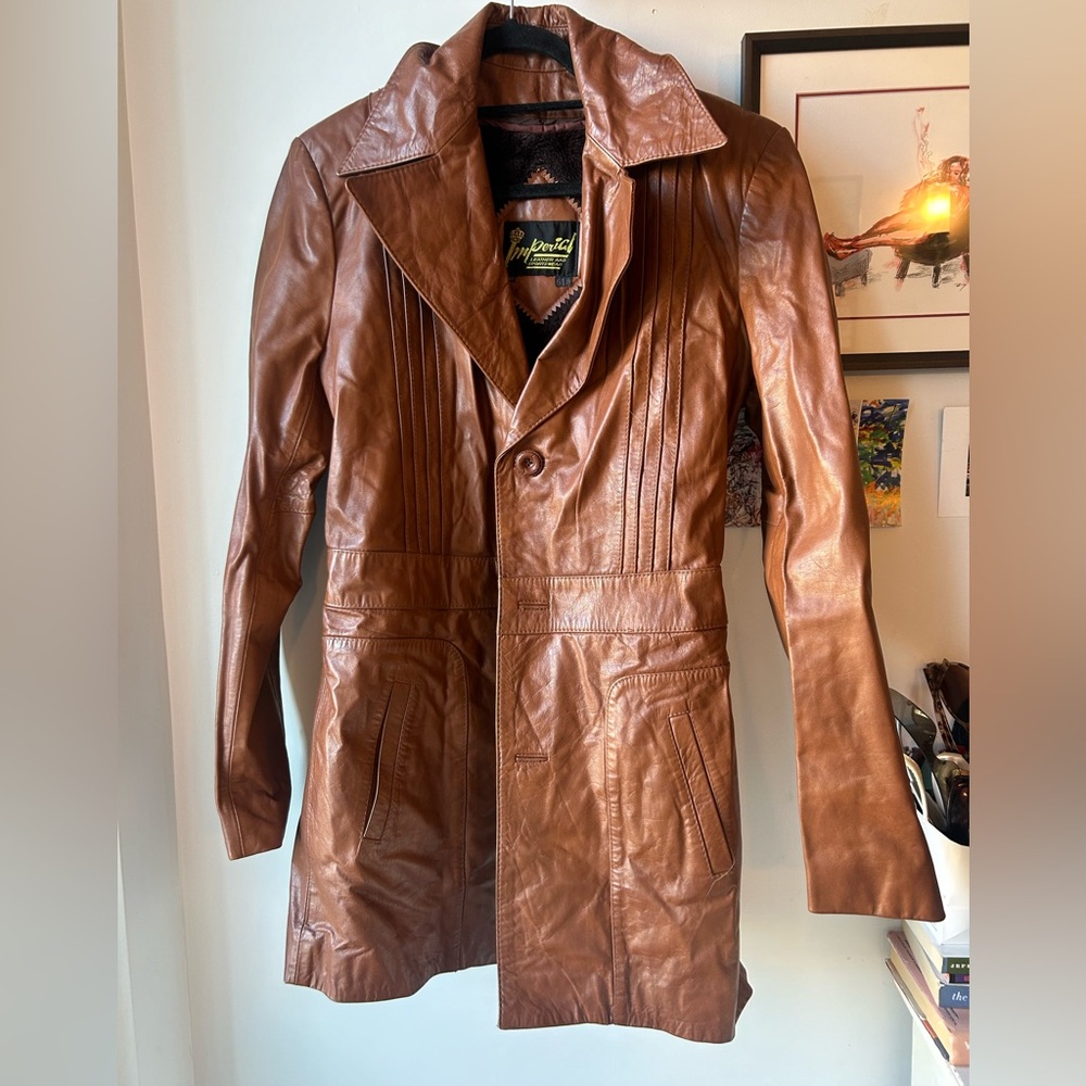 Vintage leather brown trench (fur-lined)